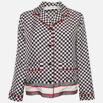 Pre Owned Dior Black/White Heart & Check Print Silk DiorAmour Pajama Shirt S