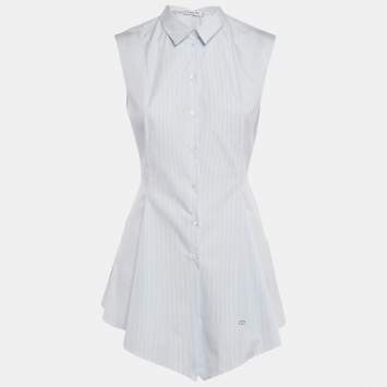 مملوكة مسبقًا Dior Blue Pinstripe Cotton Sleeveless Flared Shirt M