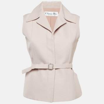 Pre Owned Dior Pink Silk Single Breasted Belt Detail Vest M