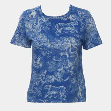 Pre Owned Dior Blue Cotton Toile De Jouy Riviera Printed Top S