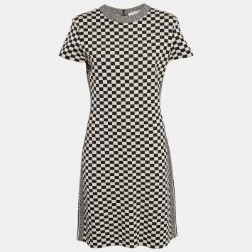 Dior Black/White Check Pattern Jersey Bodycon Midi Dress M