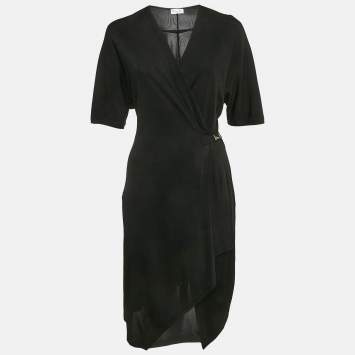 Dior Black Jersey Buckle Detail Wrap Effect Mini Dress S