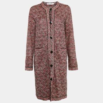 Christian Dior Red/Black Tweed Long Cardigan M