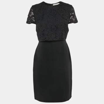 Pre Owned Christian Dior Black Silk Blend and Lace Short Dress M
