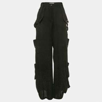 Christian Dior Black Sparkled Silk Belt Detail Trousers M