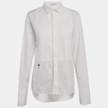 Pre Owned Dior White Cotton Button Front Tuxedo Shirt L