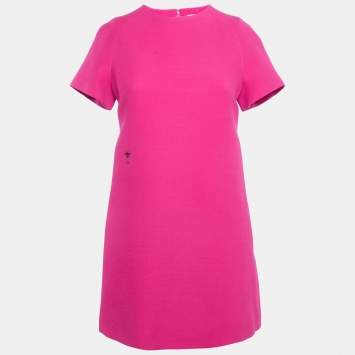 Pre Owned Dior Fuchsia Pink Wool & Silk Shift Dress S