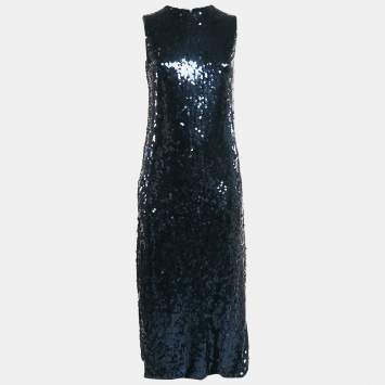 Pre Owned Dior Midnight Blue Sequin Sleeveless Midi Dress M