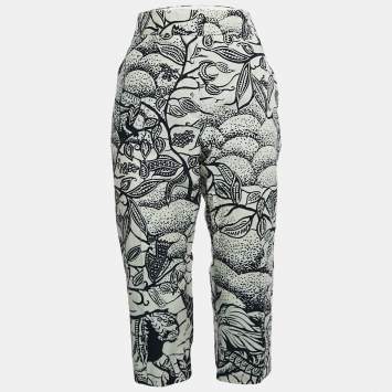 Christian Dior White/Blue Jungle Print Cotton Culottes Pants M