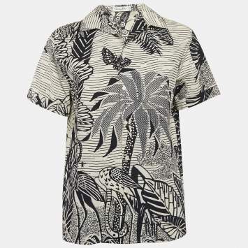 Pre Owned Christian Dior Blue/White Jungle Print Cotton Short Sleeve Shirt M