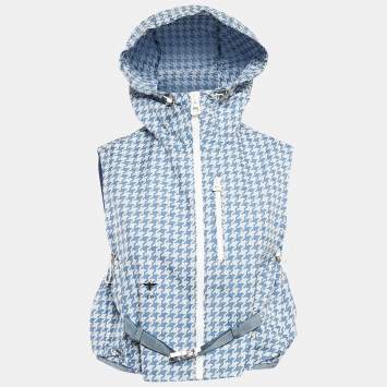 Pre Owned Christian Dior Blue Houndstooth Synthetic Hooded Vest XS