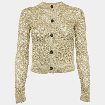 Christian Dior Gold Lurex Crochet Crop Cardigan S