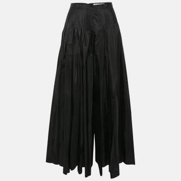 Pre Owned Dior Black Silk Pleated Wide-Leg Pants S
