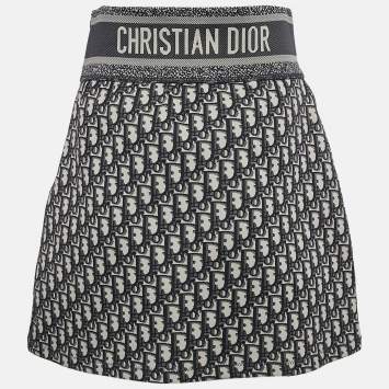 Pre Owned Christian Dior Blue Oblique Stretch Nylon Mini Skirt S