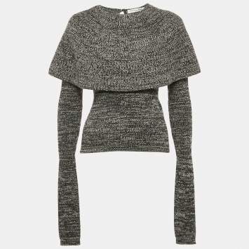 Christian Dior Monochrome Cashmere Rib Knit Ruffle Detail Sweater S