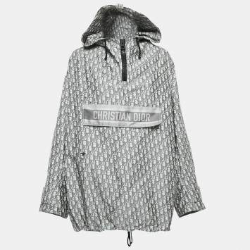 Dior Grey Oblique Jacquard Taffeta Hoodie Oversized Jacket L