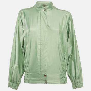 Christian Dior Sports Green Logo Print Synthetic Bomber Jacket M