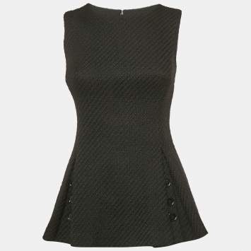 Christian Dior Black Textured Wool Pleated Top S