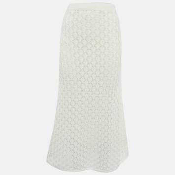 Pre Owned Christian Dior White Crochet Midi Skirt S