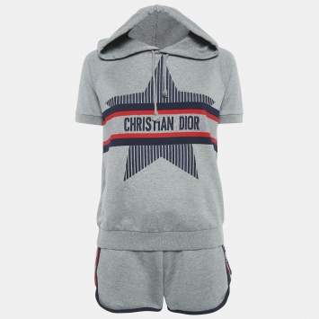Pre Owned Christian Dior Grey Start Embroidered Sweatshirt and Shorts Sets S