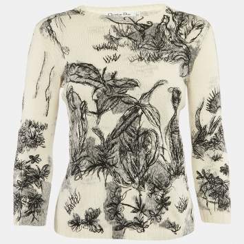 Dior Off-White Embroidered Cashmere Crew Neck Sweater S
