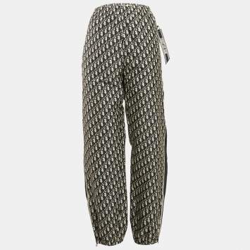 Pre Owned Christian Dior Navy Blue Oblique Jacquard Trousers L