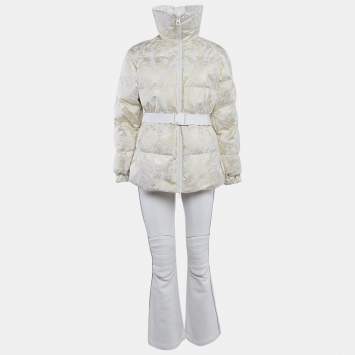 Christian Dior Cream Lurex Jacquard and Gabardine Ski Jacket and Pants Set S