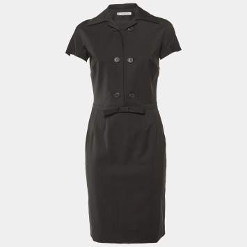 Pre Owned Dior Black Wool Bow Detail Knee Length Dress M