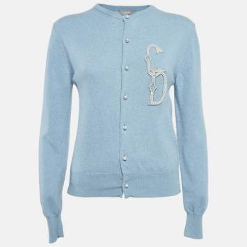 Dior Blue Pearl Embellished Cashmere Knit Cardigan XS