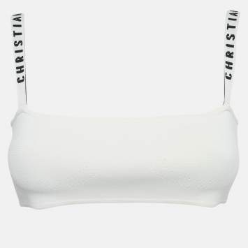 Pre Owned Christian Dior White Logo Band Detail Knit Bralette Top M