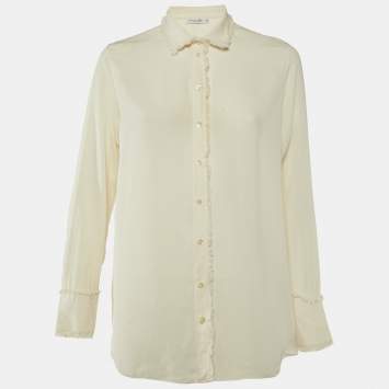 Pre Owned Christian Dior Cream Silk Georgette Button Front Shirt L