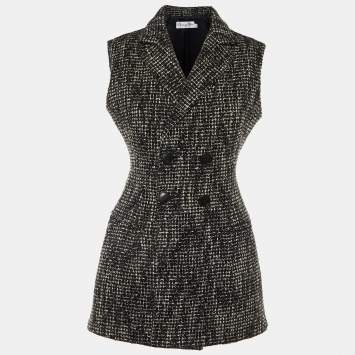 Pre Owned Dior Black Lurex Tweed Double Breasted Sleeveless Jacket M