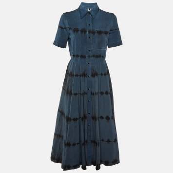 Dior Blue Tie-Dye Print Cotton Button Front Midi Dress M