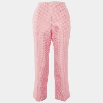 Christian Dior Pink Houndstooth Pattern Cotton Straight Leg Pants M