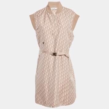 Dior Nude Pink Logo Jacquard Belted Sleeveless Short Dress L