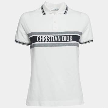 Pre Owned Christian Dior White Logo Detail Cotton Polo T-Shirt S
