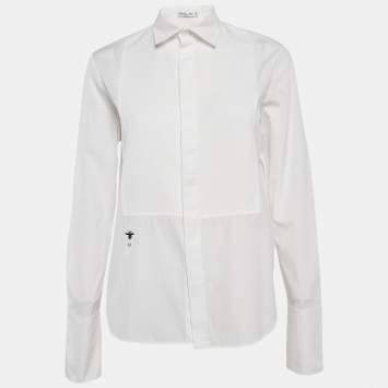 Pre Owned Christian Dior White Paneled Cotton Shirt S