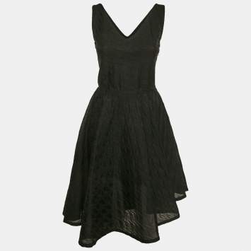Christian Dior Black Jacquard Sleeveless Flared Mini Dress M