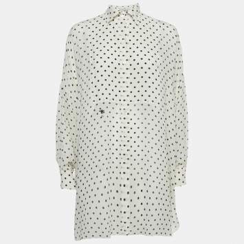 Dior White Polka Dot Print Silk Tunic Top S