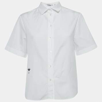 Christian Dior White Cotton Poplin Short Sleeve Shirt M