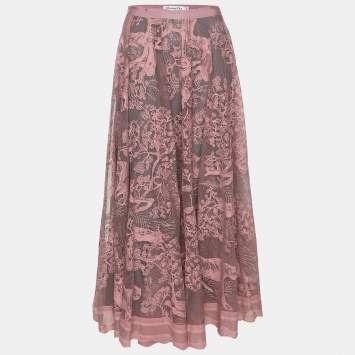Pre Owned Dior Pink Knitted Lace Dioriviera Flared Midi Skirt M