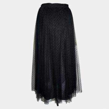 Dior Black Mesh Mid-Length Polkadot Pleated Skirt USA 8