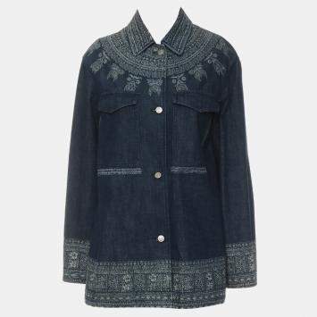 Dior Dark Blue Cotton Printed Denim Shirt IT Women 42