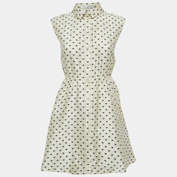 Christian Dior Cream Heart Jacquard Taser Silk Mini Dress S