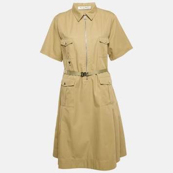 Pre Owned Christian Dior Beige Gabardine Belted Short Dress XL