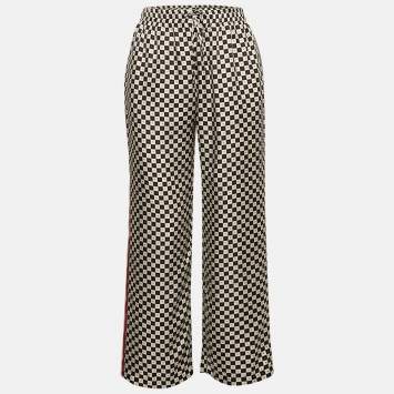 Pre Owned Dior White/Black Checkered Heart Print Silk Pajama Pants M