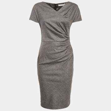 Christian Dior Grey Wool Pleated Sheath Dress S