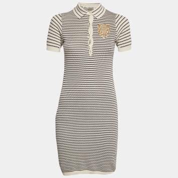 Christian Dior White/Black Striped Rib Knit T-Shirt Dress S