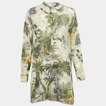 Christian Dior Green Printed Cotton Voile Tunic Top M