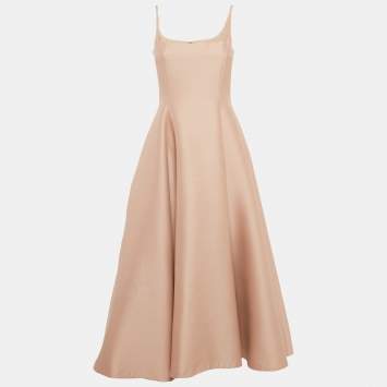 Pre Owned Christian Dior Pink Wool Blend Flared Midi Dress M